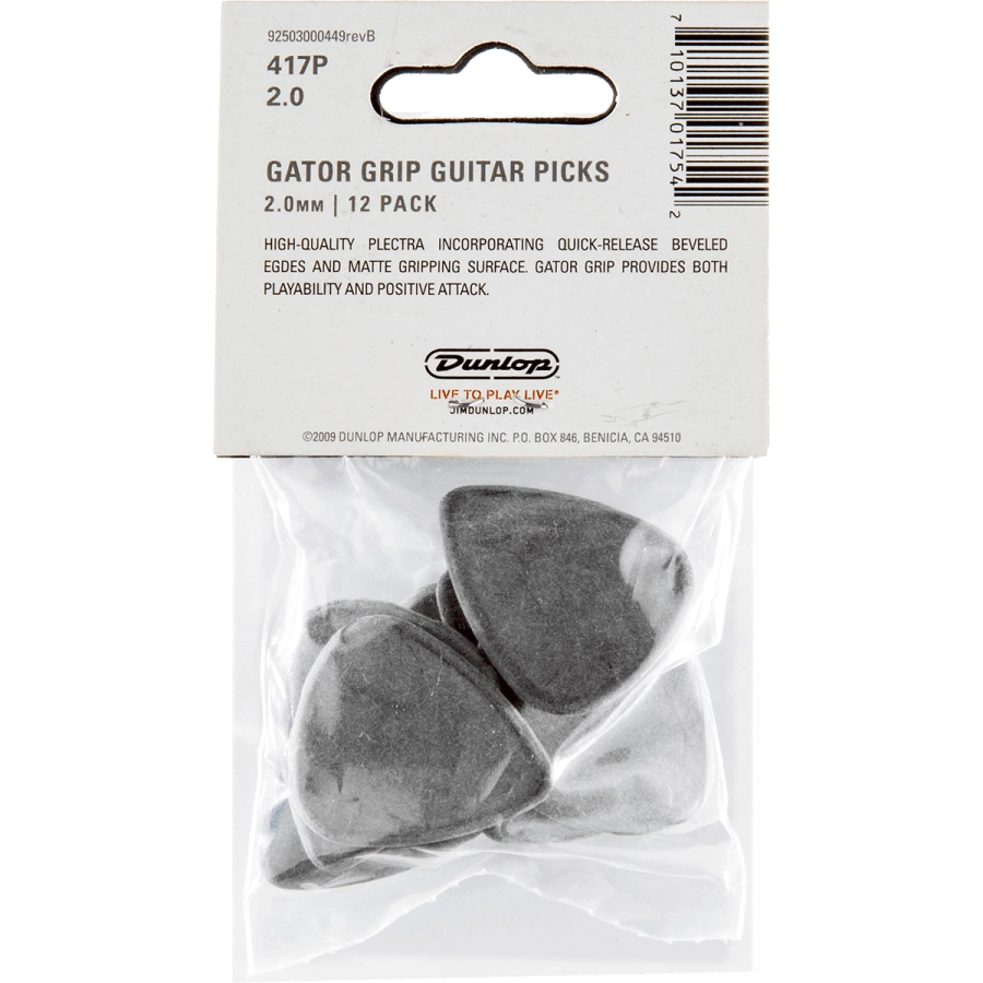 Dunlop plectrums gator grip 2,00mm zakje met 12