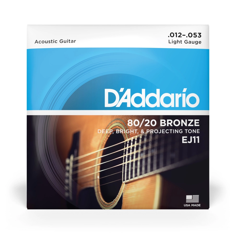 D'Addario EJ11 80/20 Bronze Acoustic Guitar Strings, Light, 12-53