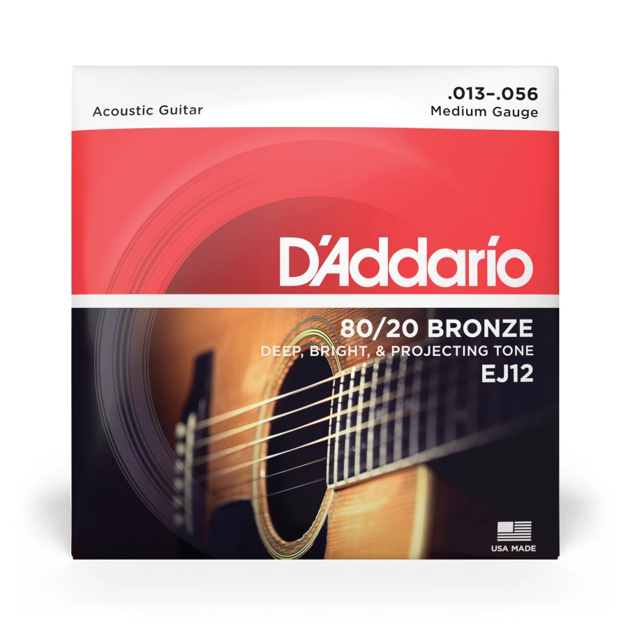 D'Addario EJ12 80/12 Bronze Acoustic Guitar Strings, Medium, 13-56