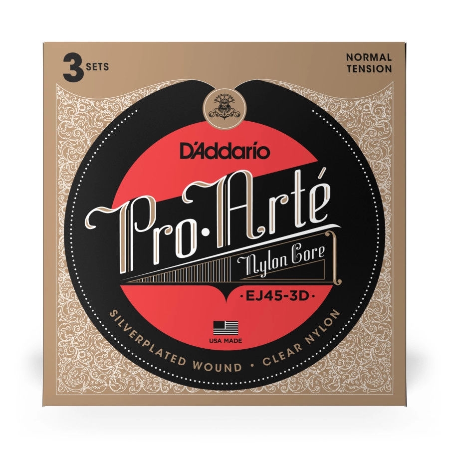 D'Addario EJ45-3D Pro-Arte Nylon Classical Guitar Strings, Normal Tension, 3 Sets