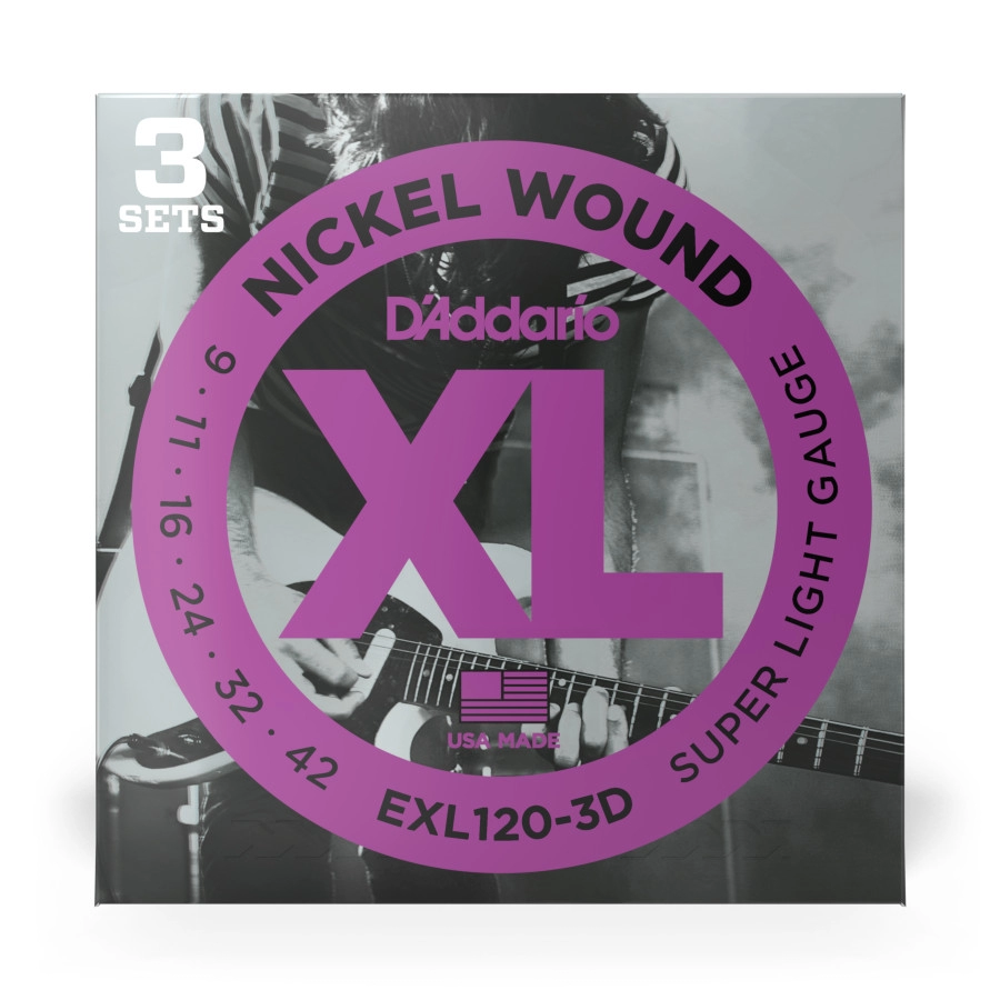 D'Addario EXL120-3D Nickel Wound Electric Guitar Strings, Super Light, 09-42, 3 Sets