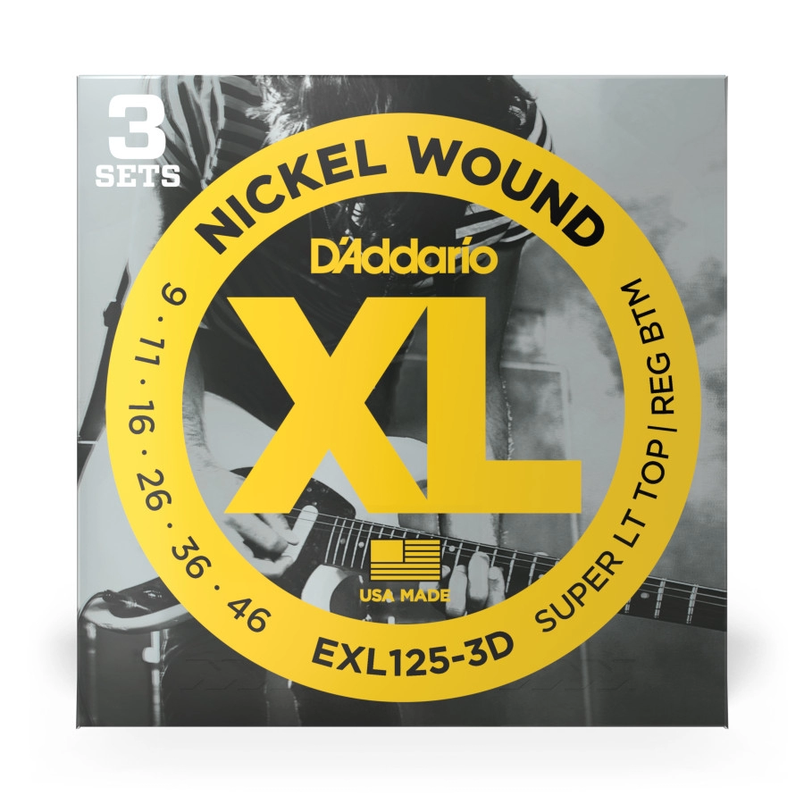 D'Addario EXL125-3D Nickel Wound Electric Guitar Strings, Super Light Top/Regular Bottom, 09-46, 3 Sets