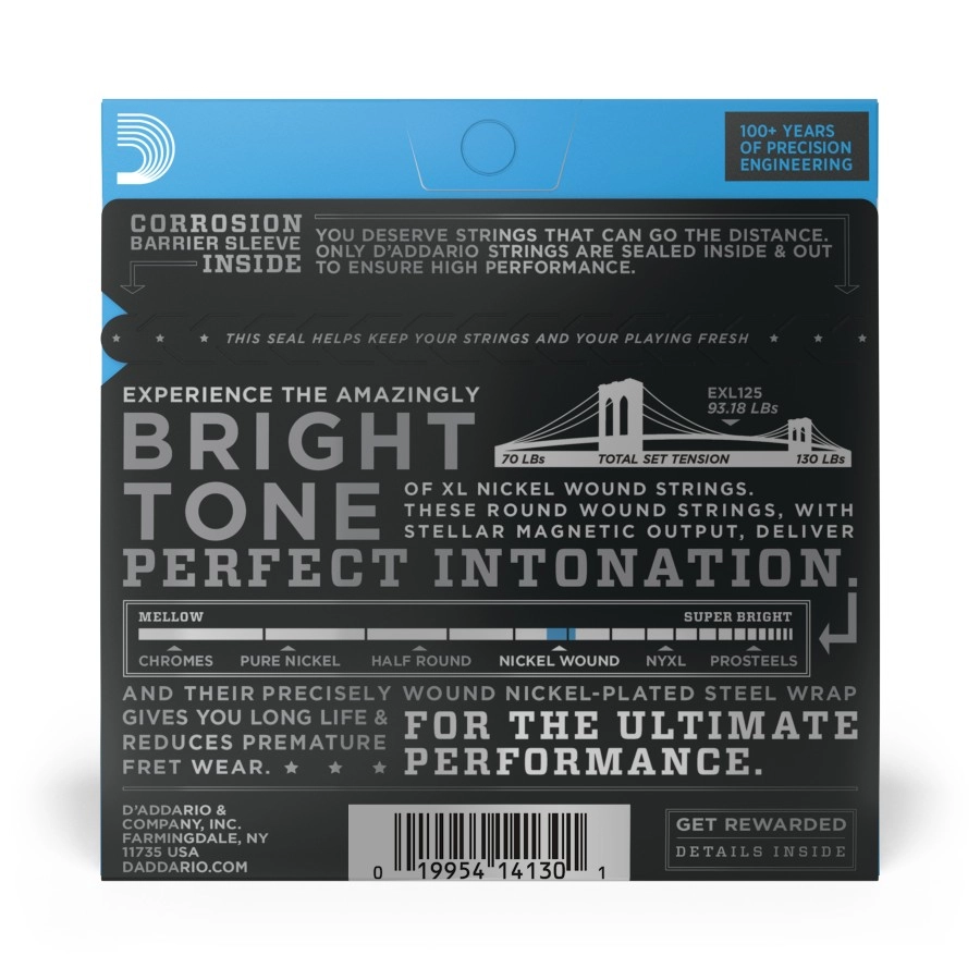 D'Addario EXL125 Nickel Wound Electric Guitar Strings, Super Light Top/ Regular Bottom, 09-46