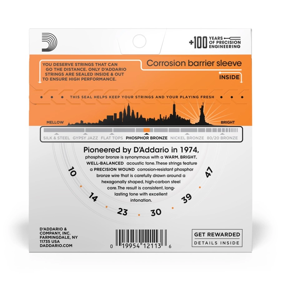 D Addario EJ15 Phosphor Bronze Acoustic Guitar Strings, Extra Light, 10-47